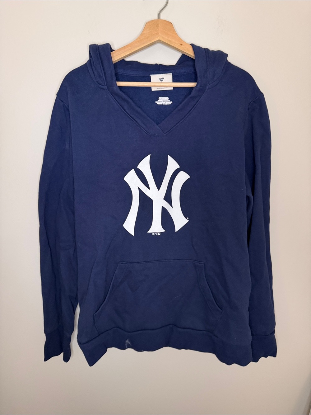 Fanatics Navy V-Neck Hoodie with White NY Logo